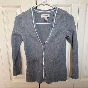 Lands’ End Girls Gray Button Cardigan Sweater Size S 7-8